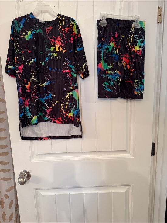 Other - Neon Paint-Splash Active Tee & Shorts Set - Black Base